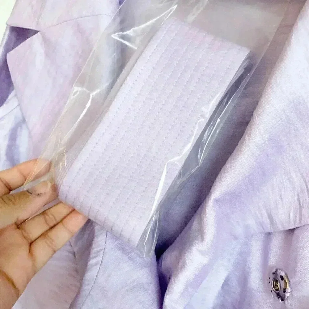 WORTH Size 2 Linen 3/4 Sleeves Shawl Neck Belted Blouse in Pale Hydrangea NEW - Picture 4 of 5